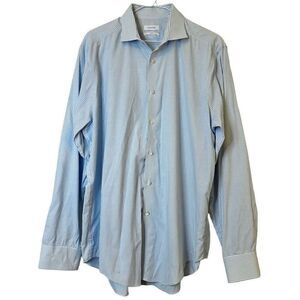 Calvin Klein Micro Check Slim Fit Performance Non Iron Dress Shirt Blue 17 34/35
